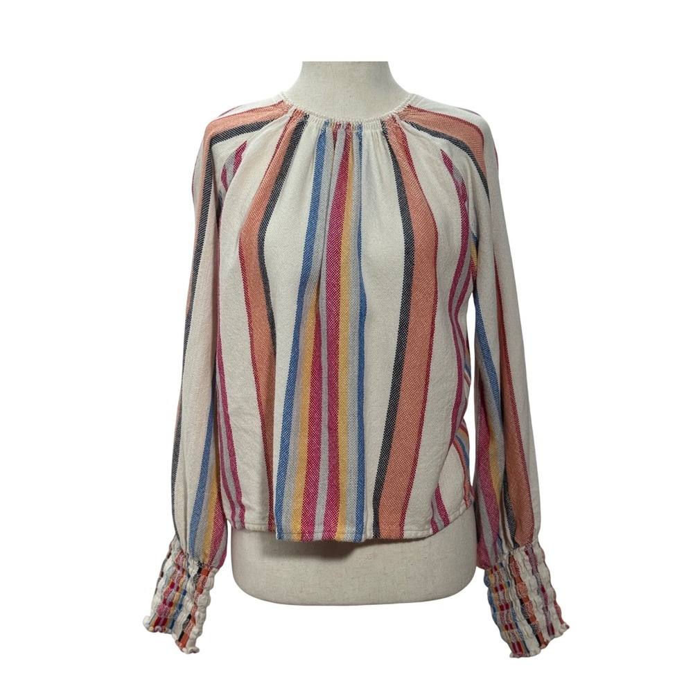 ESCVDO Handmade Peru Boho Blouse L Striped Multi Sustainable Artisan Long Sleeve